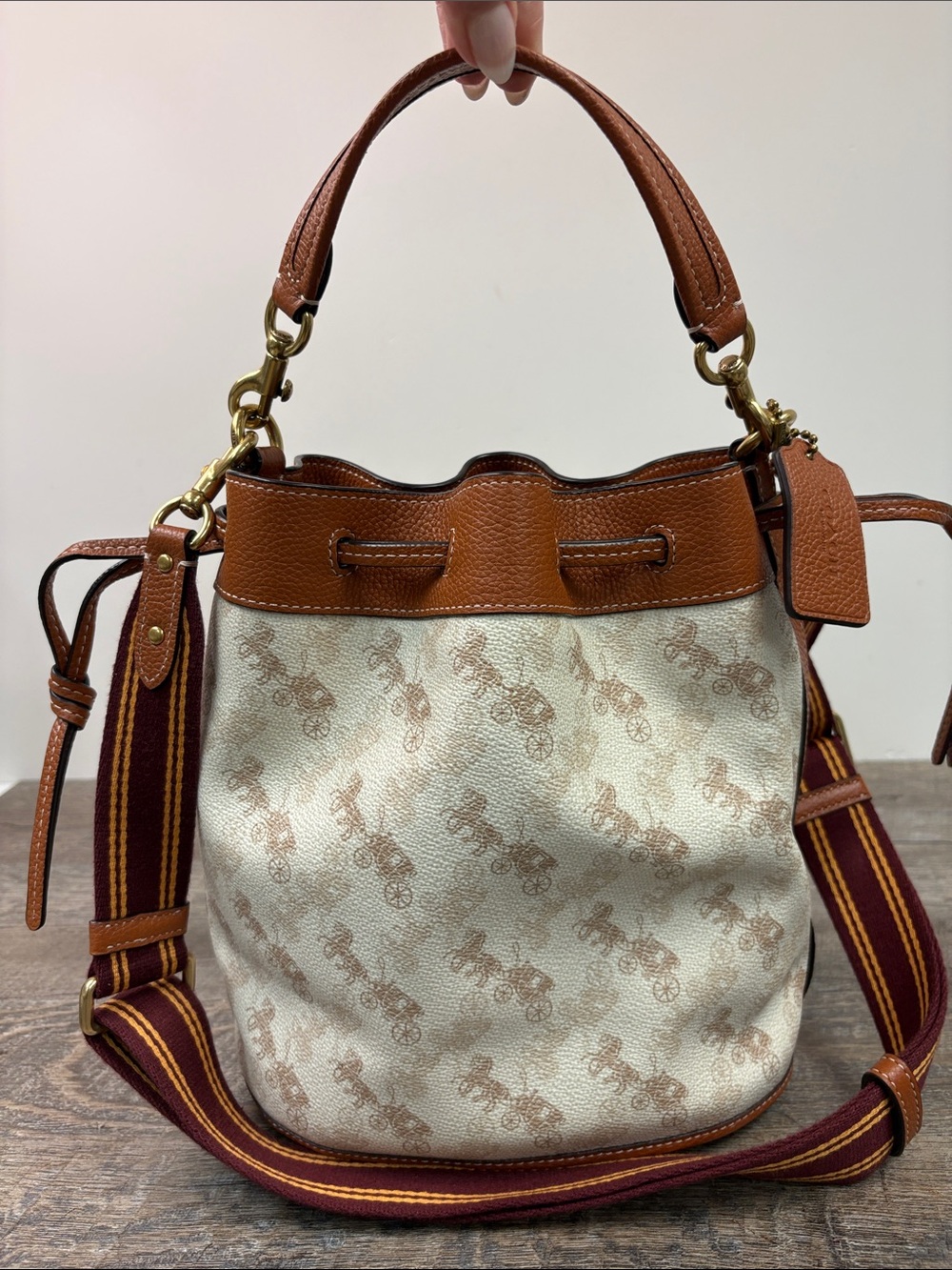 Coach Field Bucket Bag 22 Horse & Carriage Print Chalk Beige Crossbody C8465